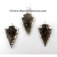 Smoky Obsidian  1" - 1.50" Rhodium Electroplated Arrowhead Pendants 